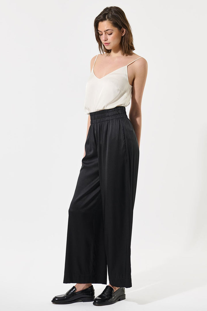 Dea Kudibal 2321024 MargoDEA Stretch Silk Wide Leg Trousers Black - Lonah Boutique