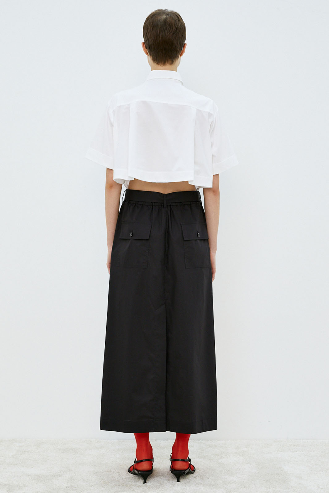 Meimeij Open Back Shirt Top Dress Off White Black M5PA36 - Lonah Boutique Westbourne