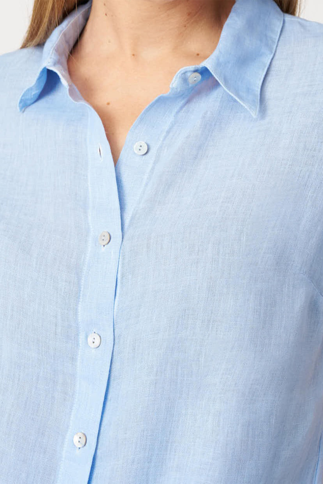 120% Lino 33ALIW1PKZ Blue Cap Sleeve Tie-Front Linen Shirt