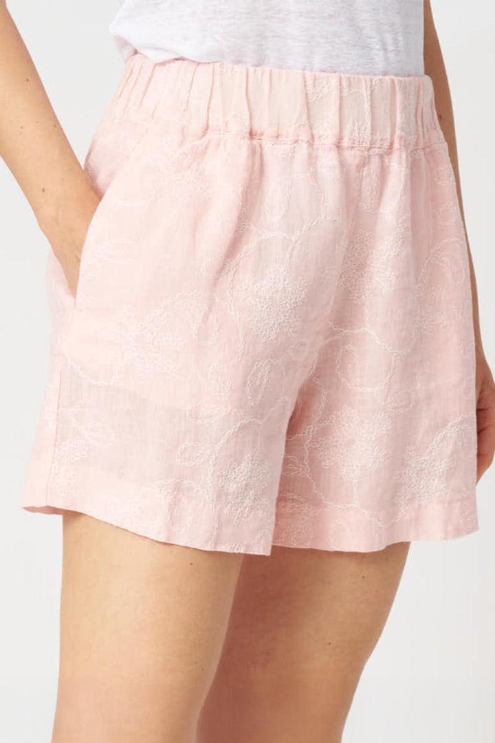 120% Lino 33ALIW29BR Bouquet Pink Embroidered Linen Shorts