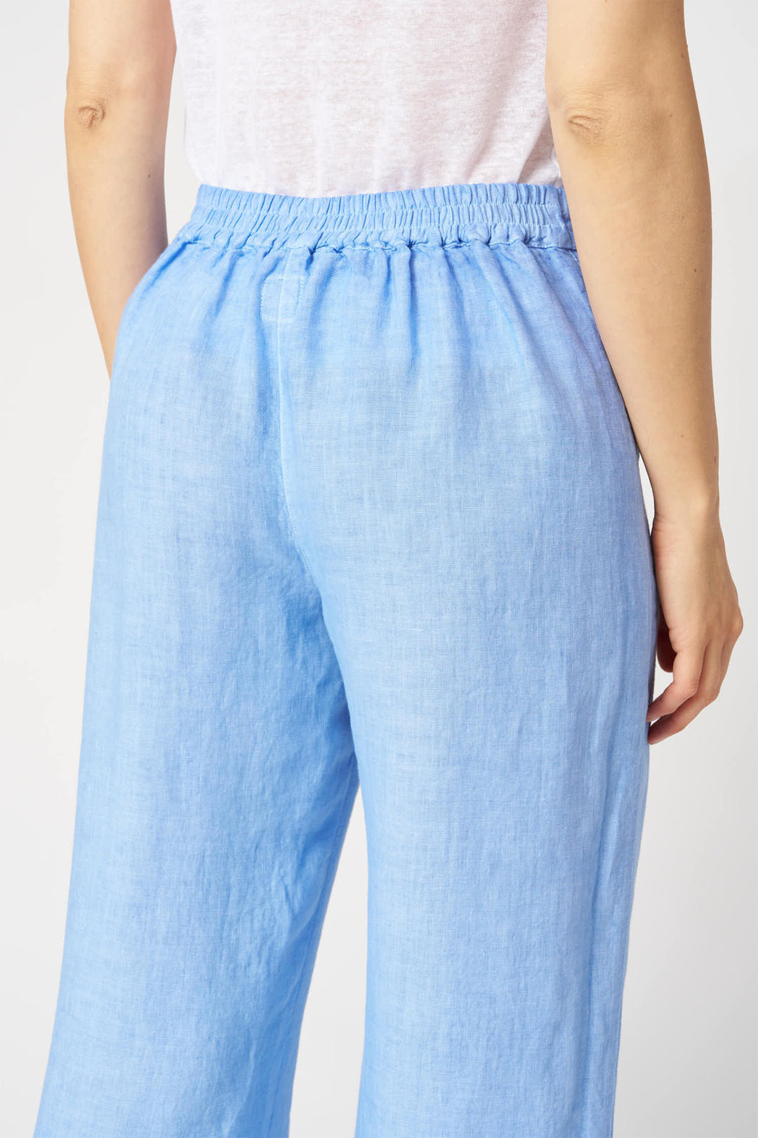120% Lino 33ALIW29CO Placid Blue Wide Leg Linen Trousers