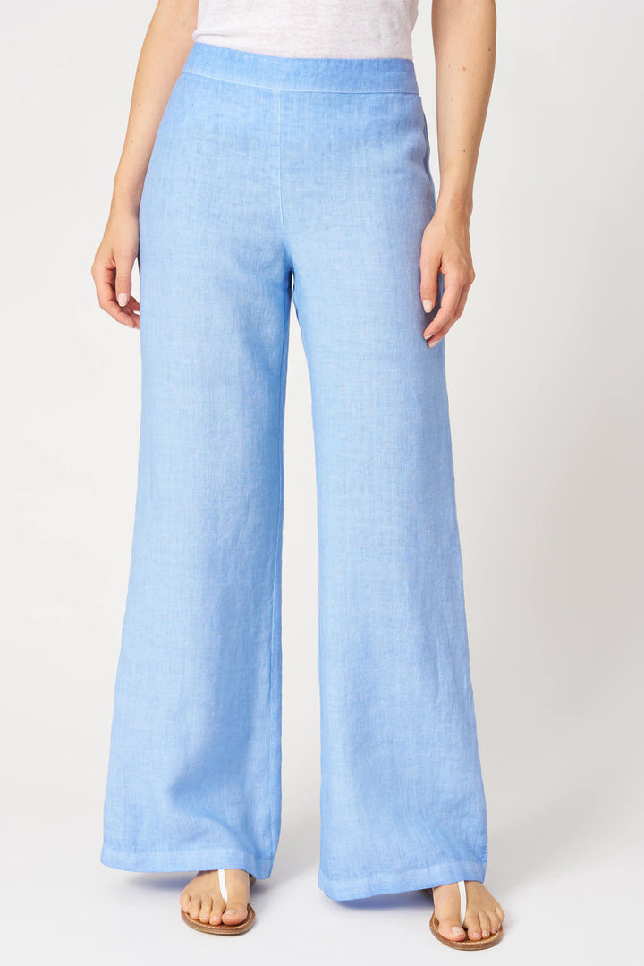 120% Lino 33ALIW29CO Placid Blue Wide Leg Linen Trousers