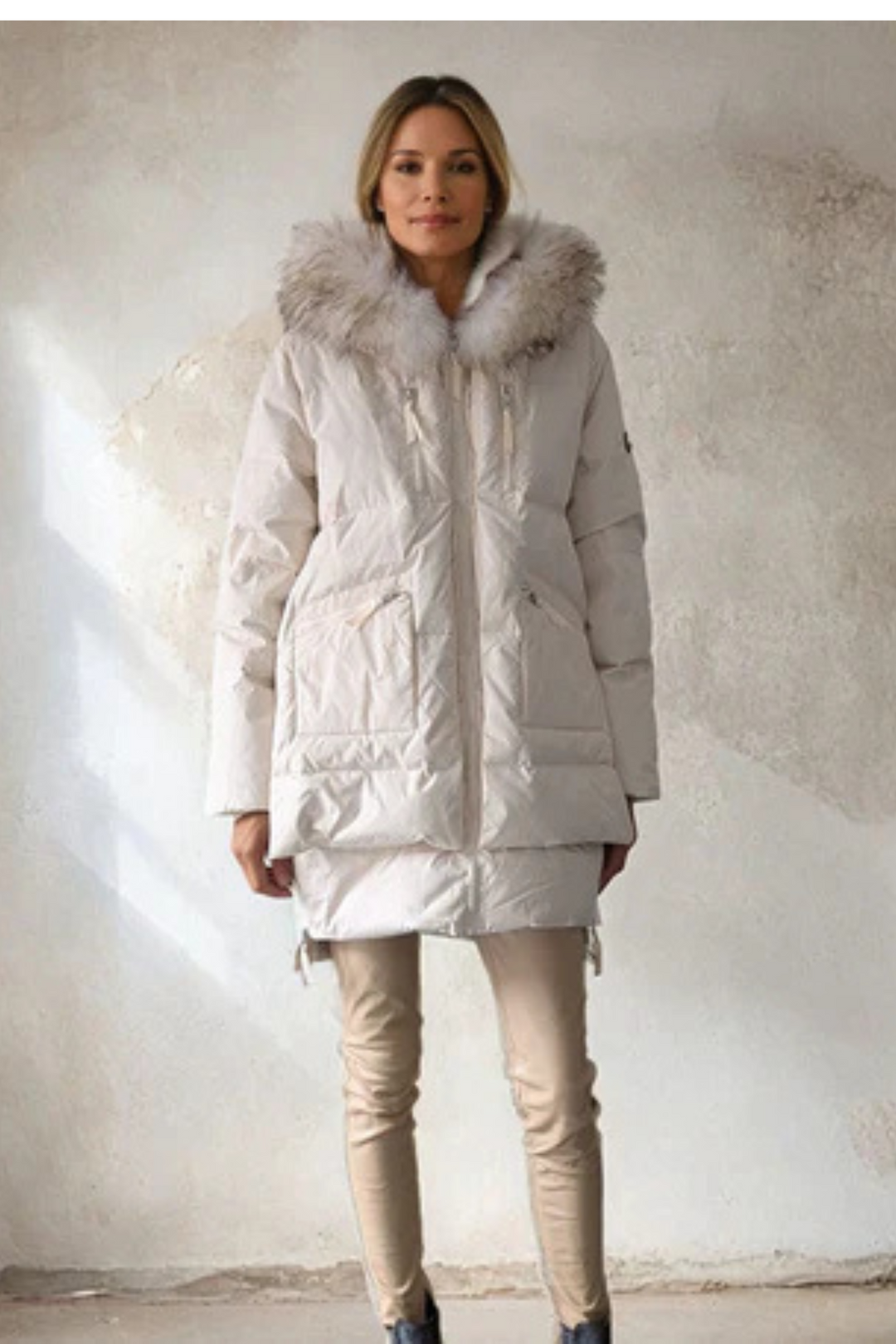 Lewinsky Coat Michelle Bleached Racoon Trim Off White