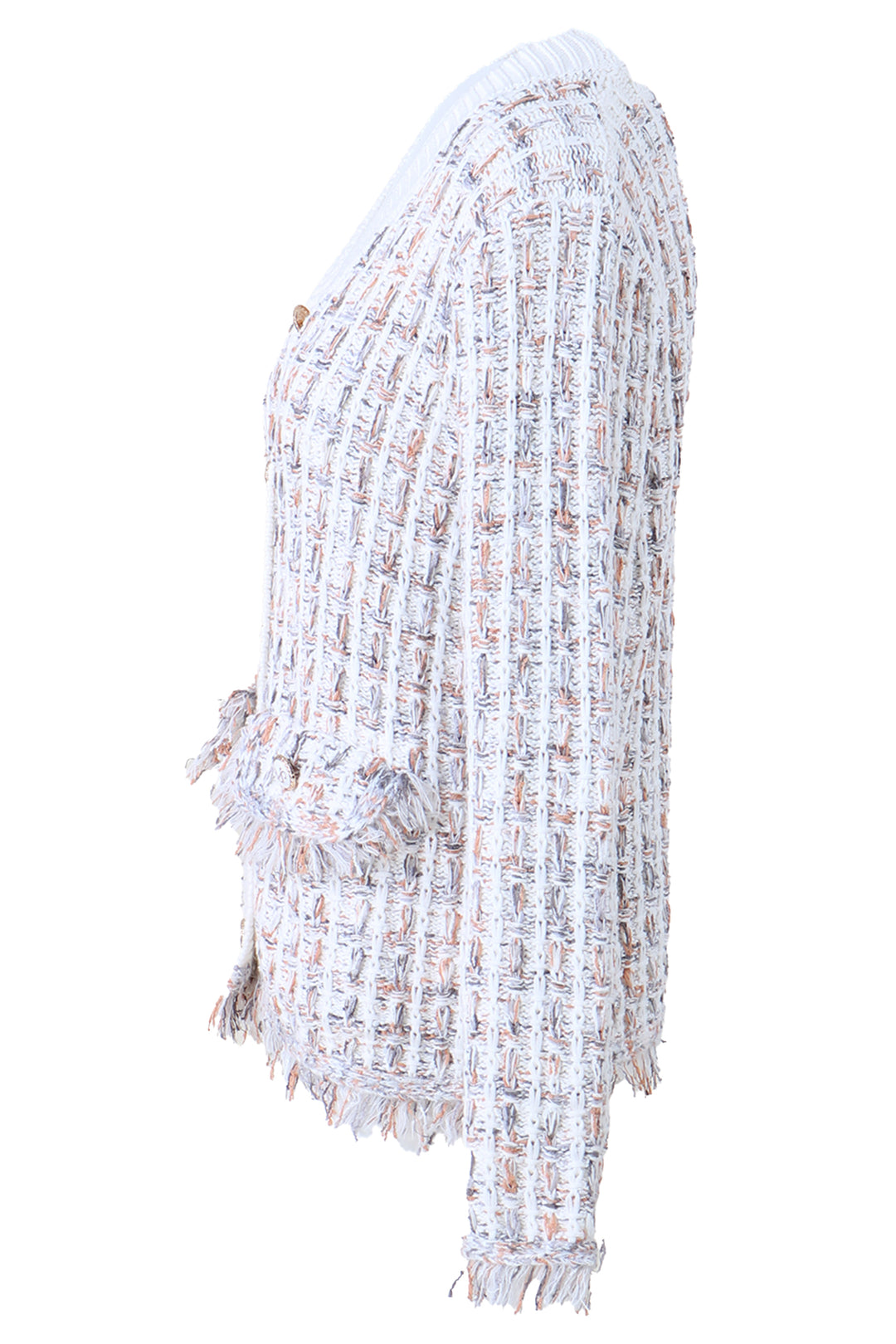 Hale Bob Cardigan Ivory Boucle Knit Tassel Edged 51PS360A - Lonah Boutique Westbourne