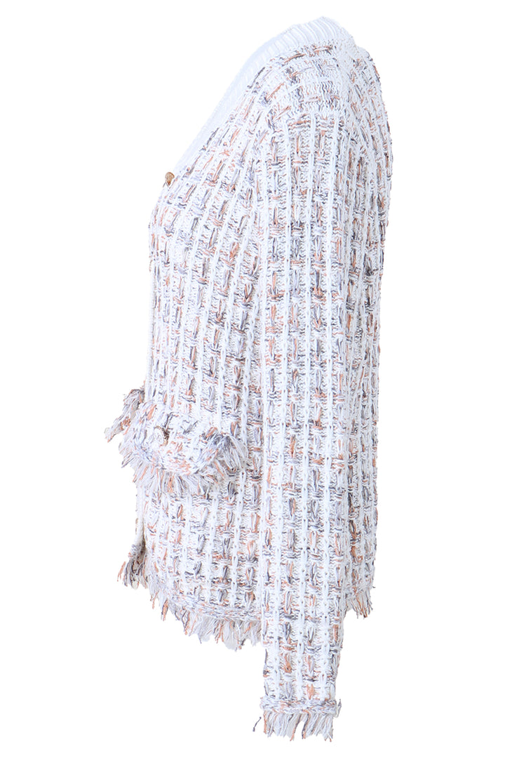 Hale Bob Cardigan Ivory Boucle Knit Tassel Edged 51PS360A - Lonah Boutique Westbourne