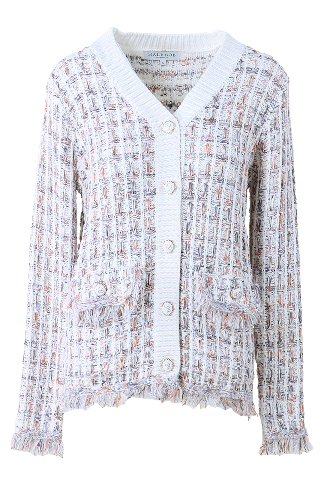 Hale Bob Cardigan Ivory Boucle Knit Tassel Edged 51PS360A - Lonah Boutique Westbourne