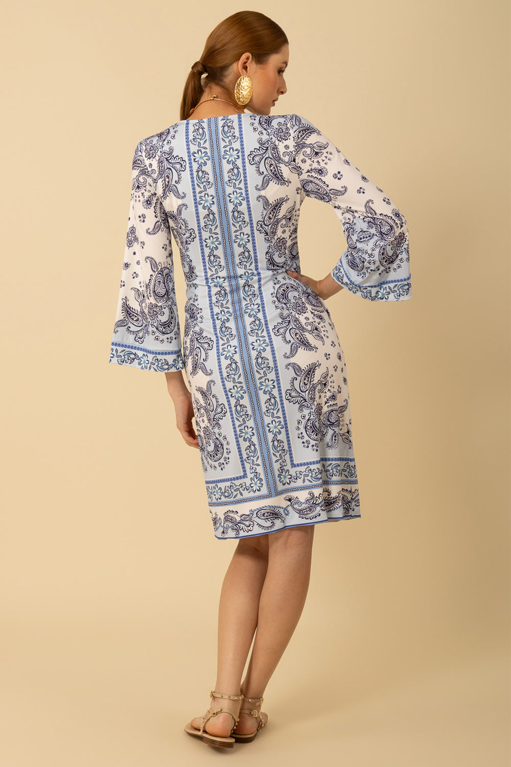 Hale Bob Dress Blue Paisley Print Split Neck 51NU650D - Lonah Boutique Westbourne