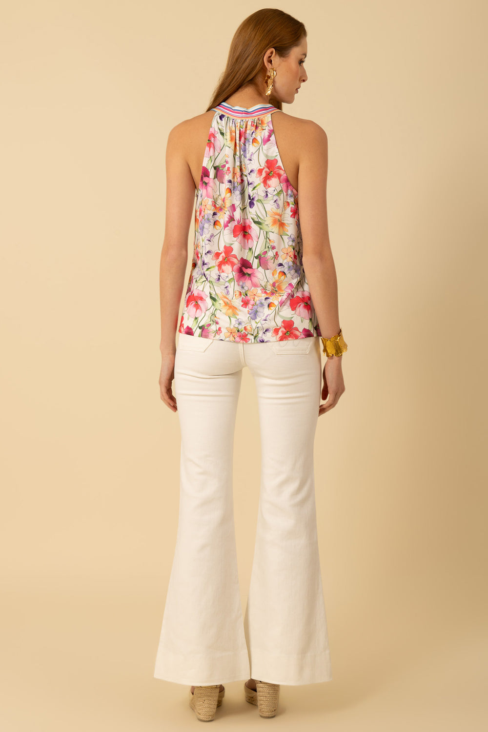 Hale Bob Top Ivory Floral Print Tie Neck 51PS262A - Lonah Boutique Westbourne
