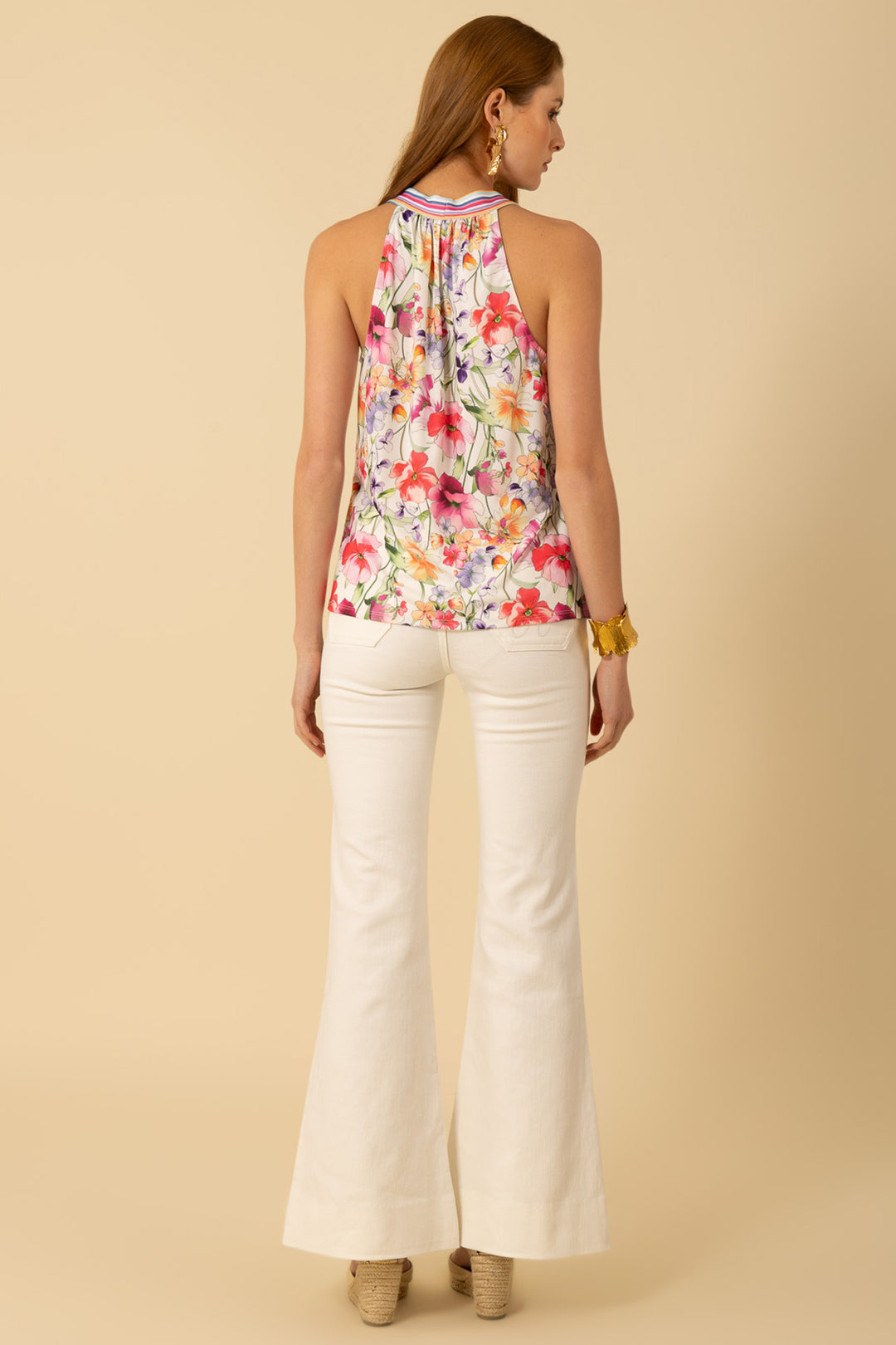 Hale Bob Top Ivory Floral Print Tie Neck 51PS262A - Lonah Boutique Westbourne