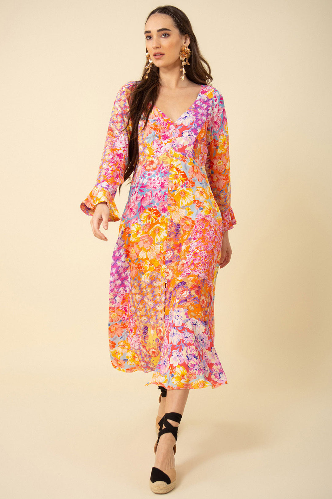 Hale Bob 3YNG642A Rylee Midi Dress Coral Print - Lonah Boutique