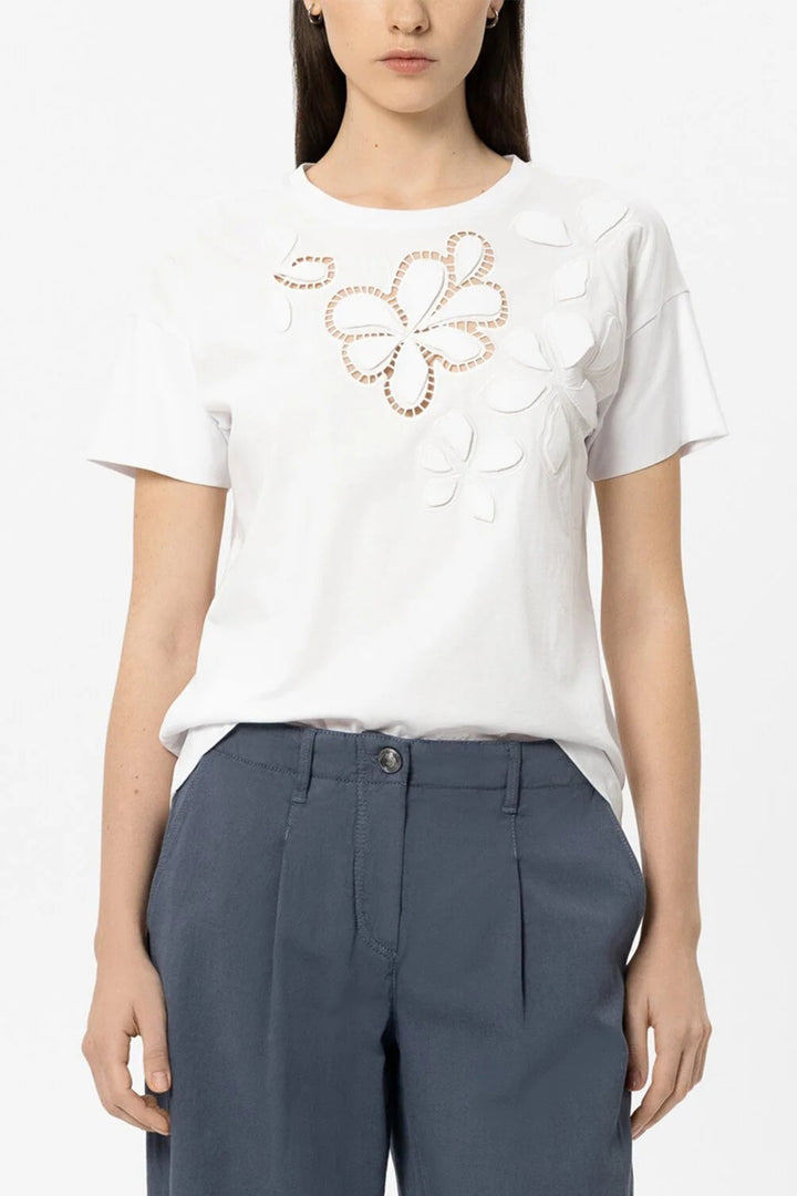 Luisa Cerano 338375 7941 White Flowers T-Shirt
