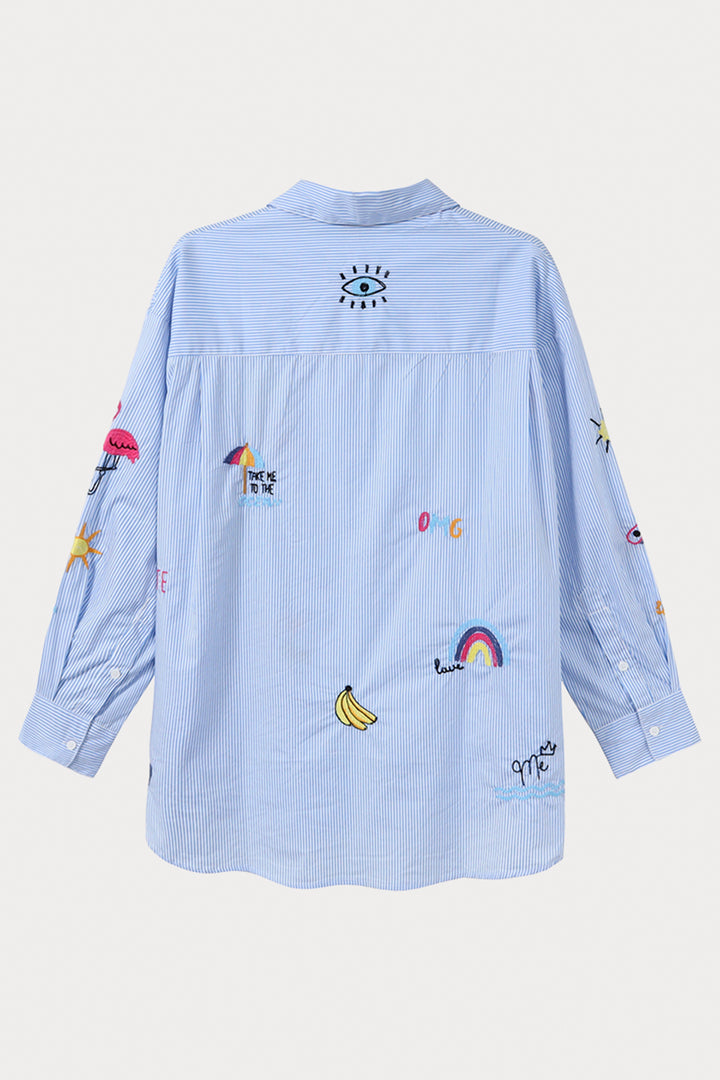 Me369 Madison Oversized Shirt Stripe Blue - Lonah Boutique Westbourne