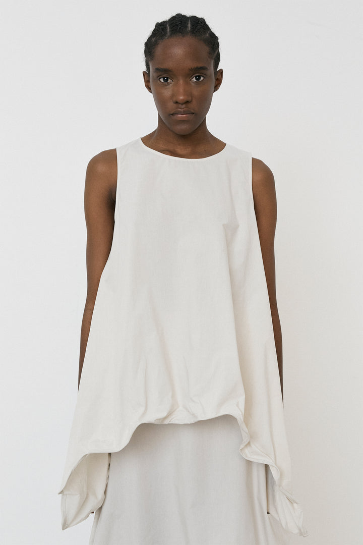 Meimeij Blouse Sleeveless Flared Hem Oyster Cream M5EA67 - Lonah Boutique Westbourne