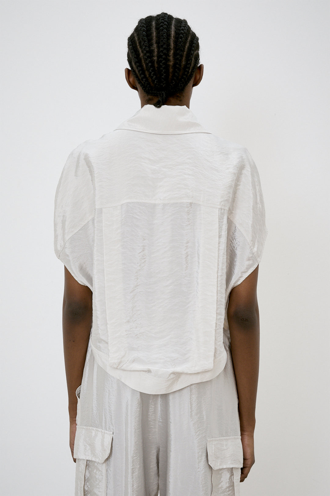 Meimeij Shirt Short Sleeve Drawstring Hem Oyster Cream M5EK00 - Lonah Boutique Westbourne