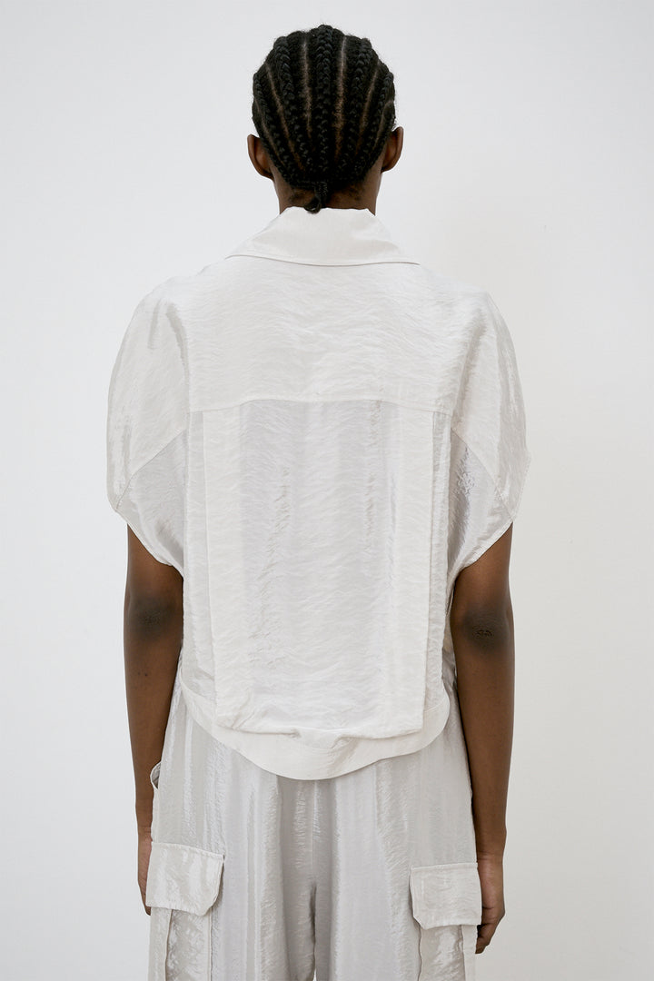 Meimeij Shirt Short Sleeve Drawstring Hem Oyster Cream M5EK00 - Lonah Boutique Westbourne