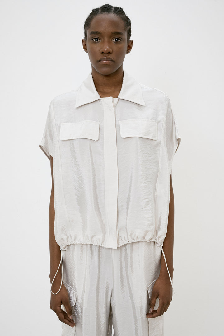 Meimeij Shirt Short Sleeve Drawstring Hem Oyster Cream M5EK00 - Lonah Boutique Westbourne