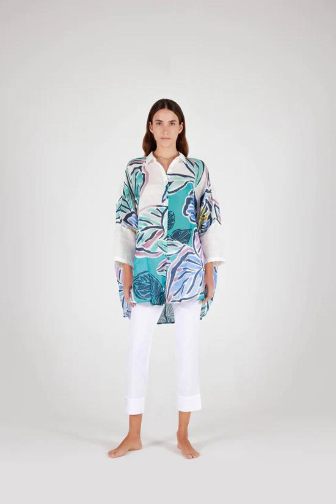 120% Lino Short-Sleeved Kaftan Printed