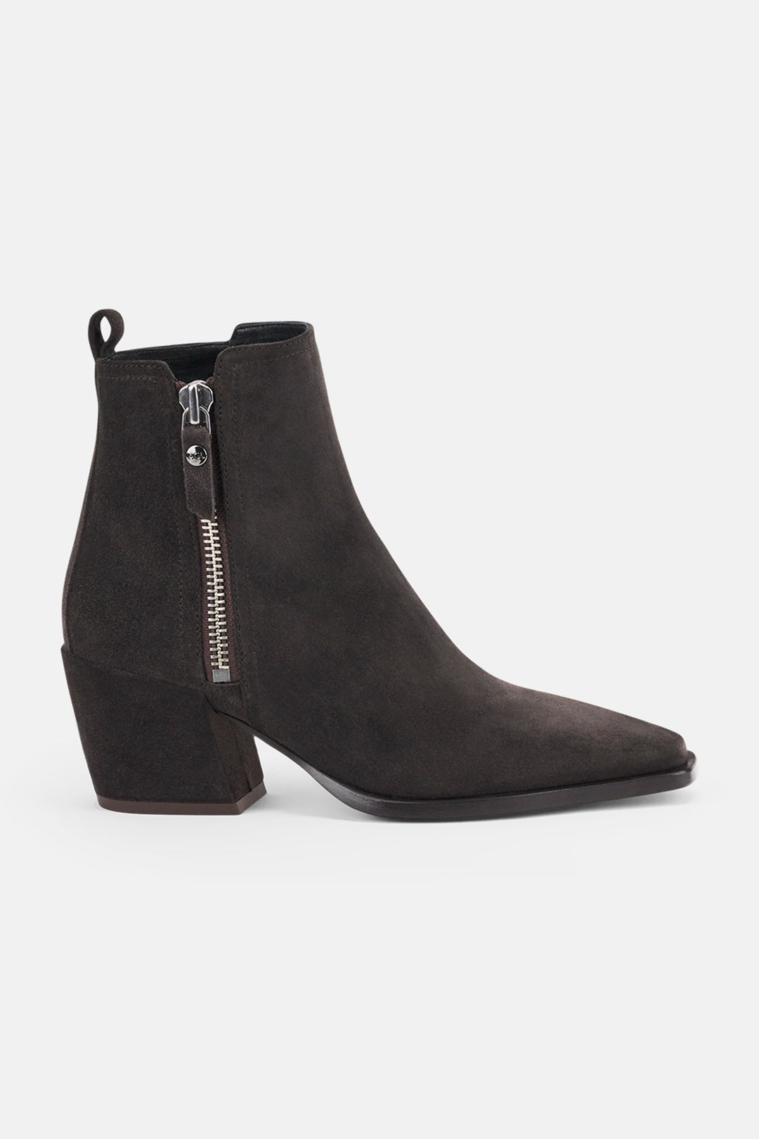 Brown ankle boots with a zipper on a white background