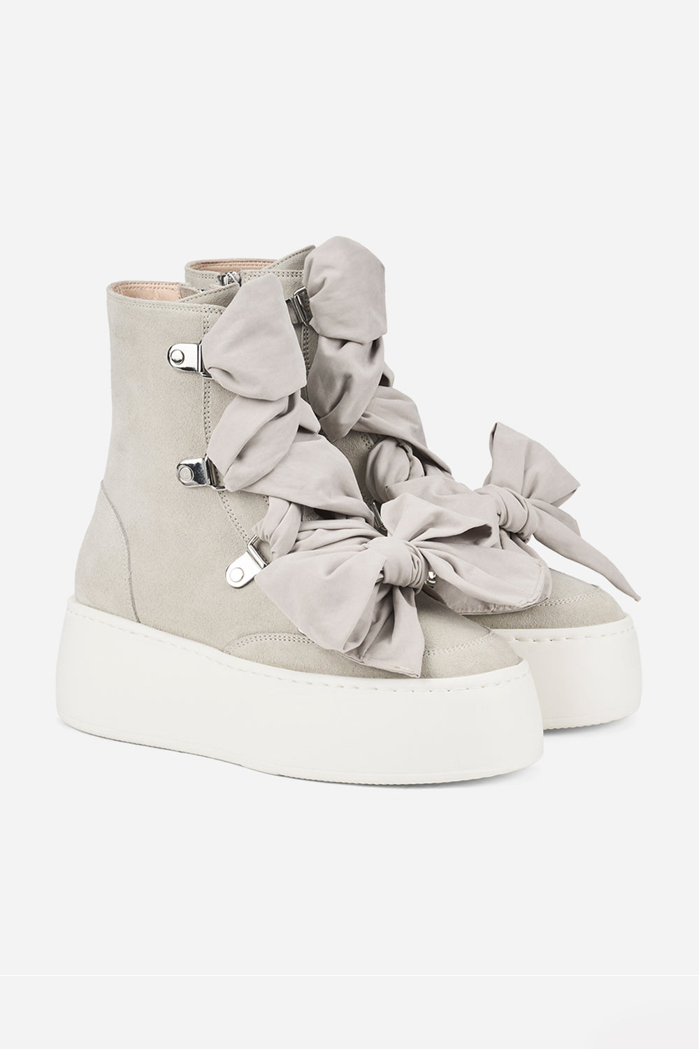 AGL Fergus Gesso Light Grey Suede Platform Ankle Boots D946515PJFERGU0119, pair three-quarter view