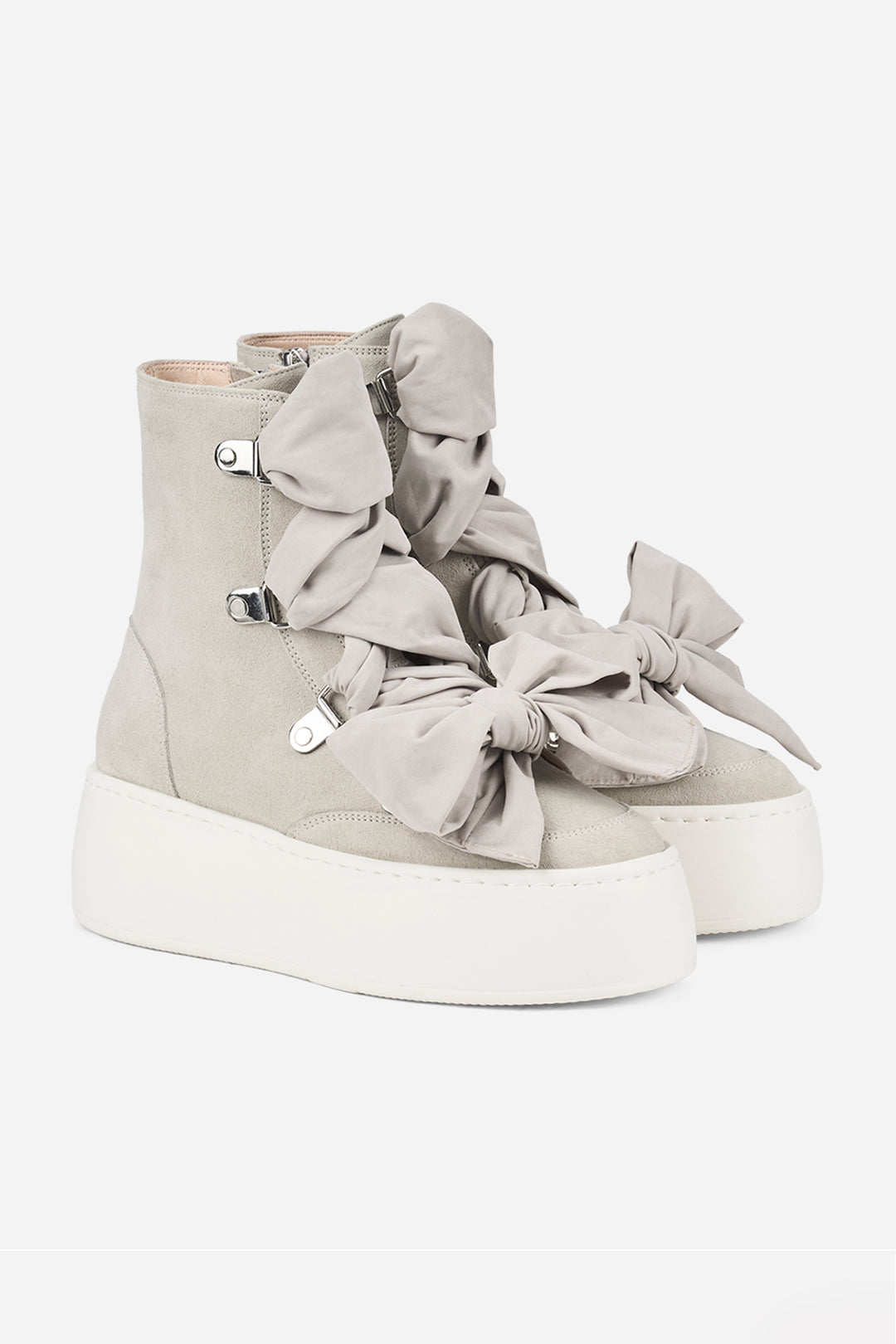 AGL Fergus Gesso Light Grey Suede Platform Ankle Boots D946515PJFERGU0119, pair three-quarter view