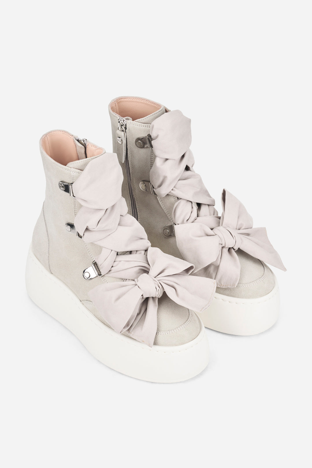 AGL Fergus Gesso Light Grey Suede Platform Ankle Boots D946515PJFERGU0119, inside view with zip