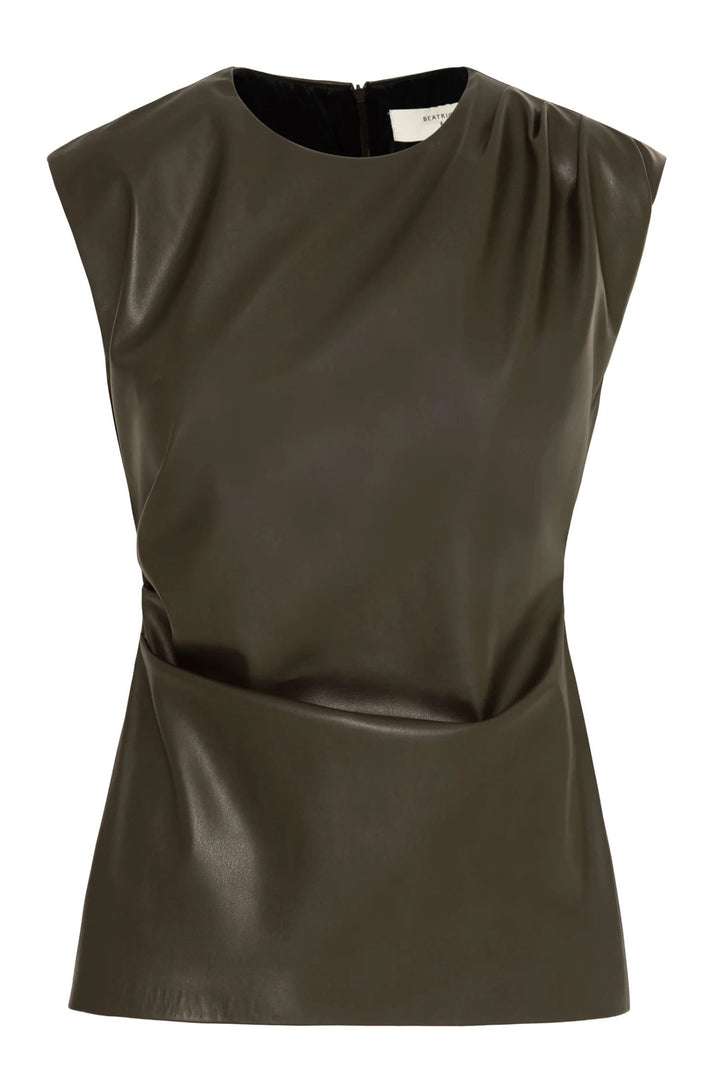 Dark khaki leather top on a white background