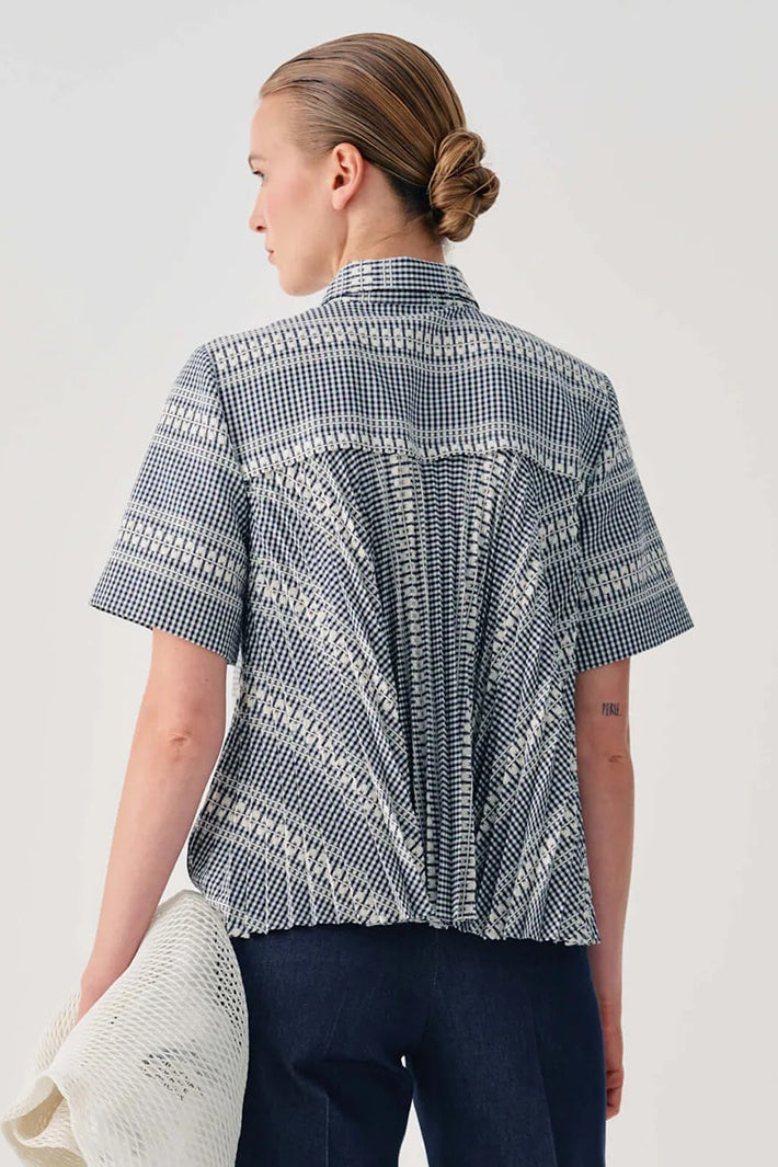 Beatrice B 26FE4395KOS Navy Blue Geometric Print Cotton Mix Shirt