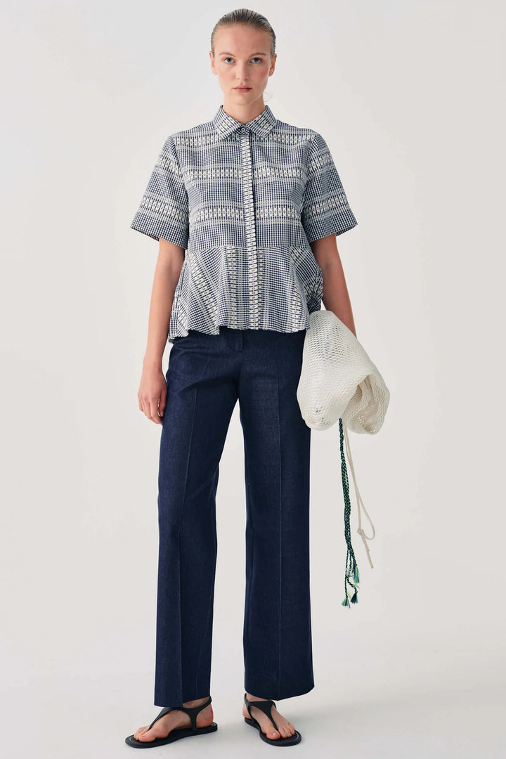 Beatrice B 26FE4395KOS Navy Blue Geometric Print Cotton Mix Shirt