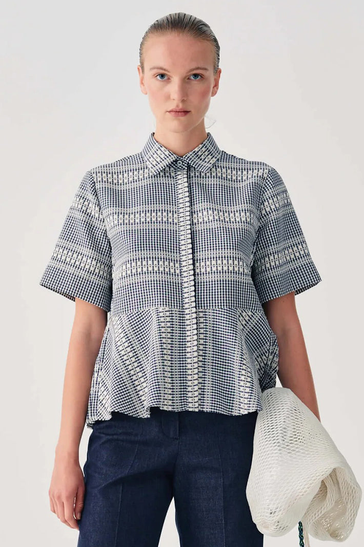 Beatrice B 26FE4395KOS Navy Blue Geometric Print Cotton Mix Shirt