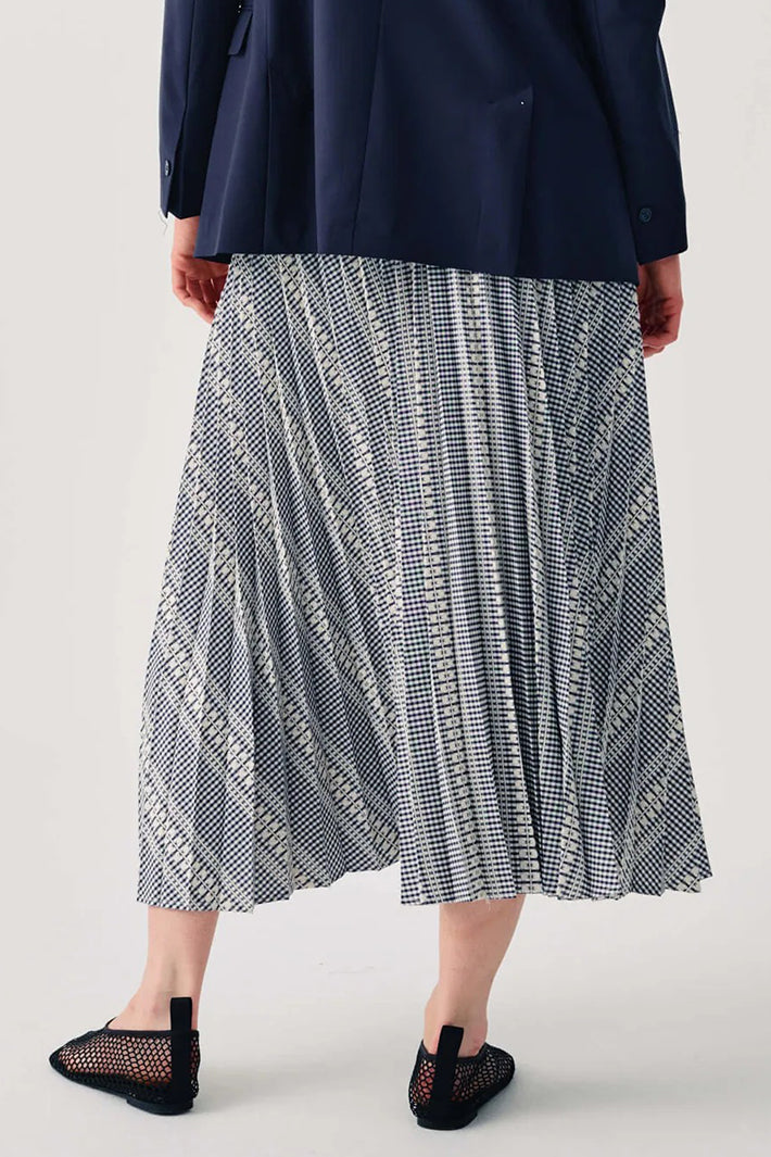 Beatrice B 26FE5985KOS Navy Blue Print Pleated Midi Skirt