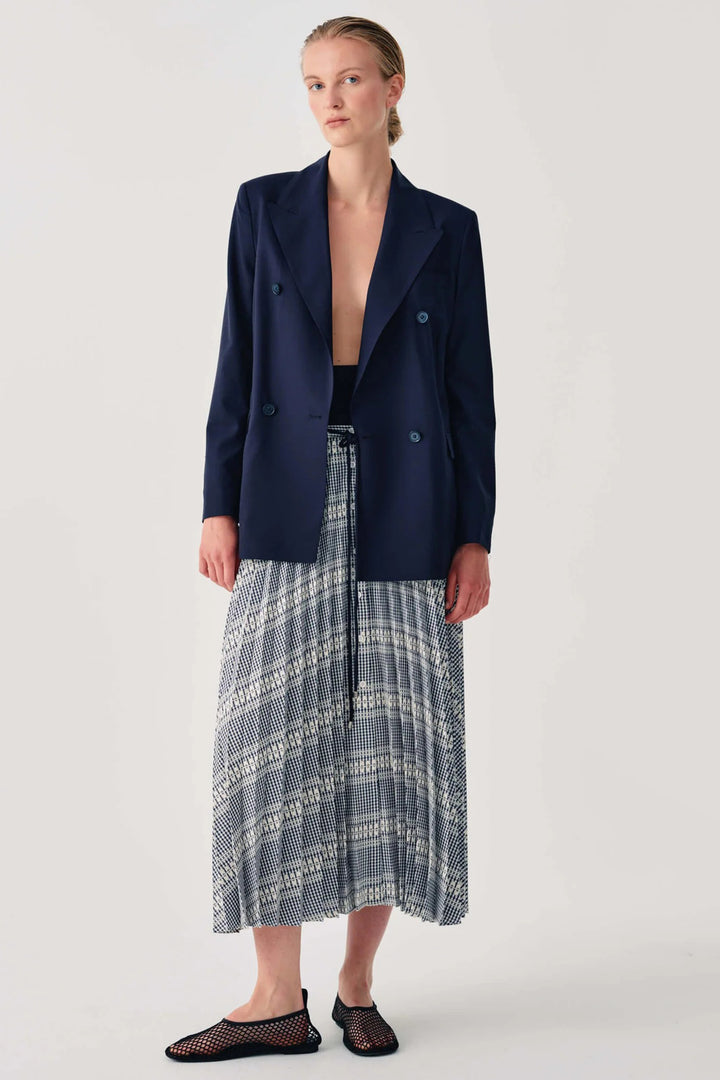 Beatrice B 26FE5985KOS Navy Blue Print Pleated Midi Skirt