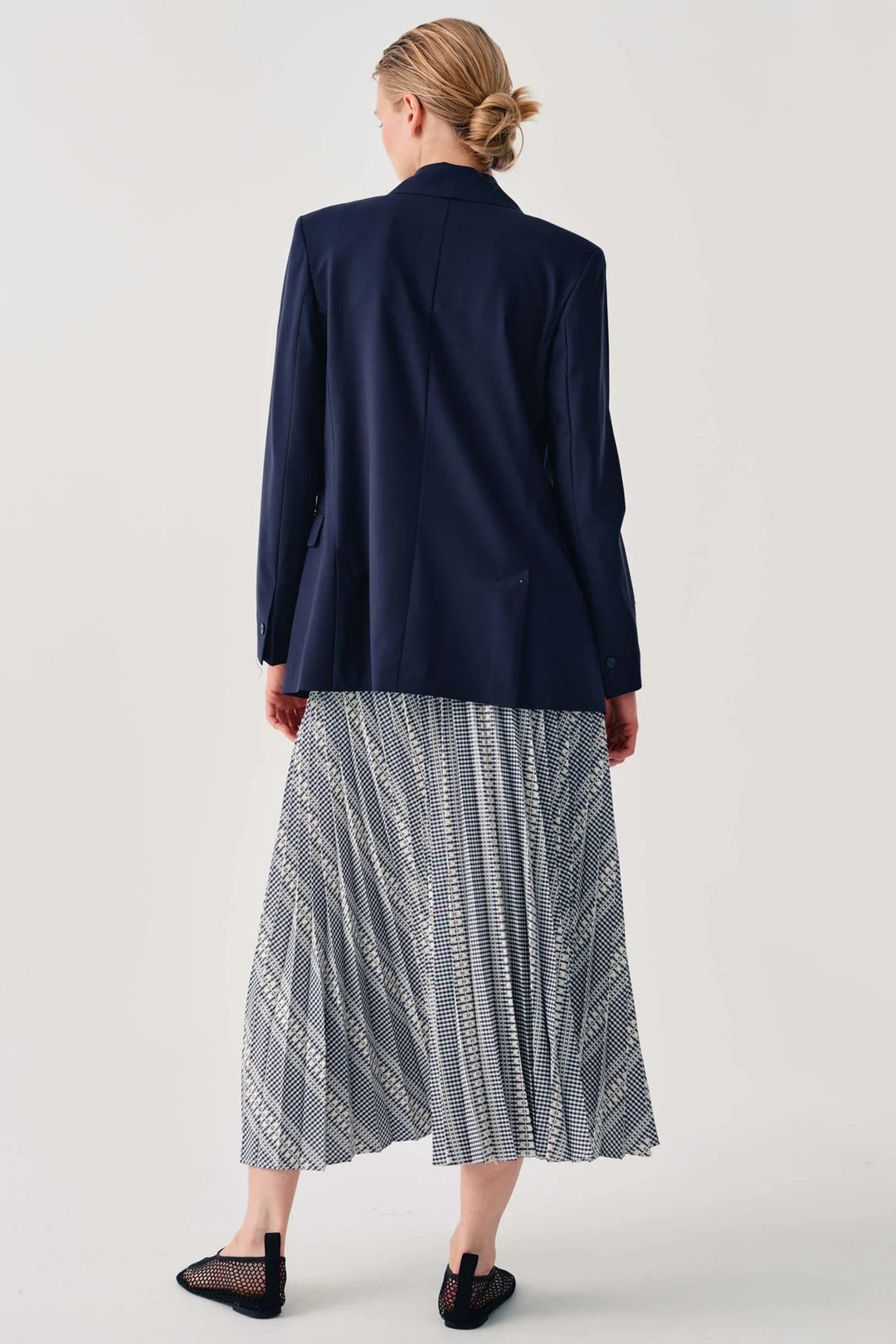 Beatrice B 26FE5985KOS Navy Blue Print Pleated Midi Skirt