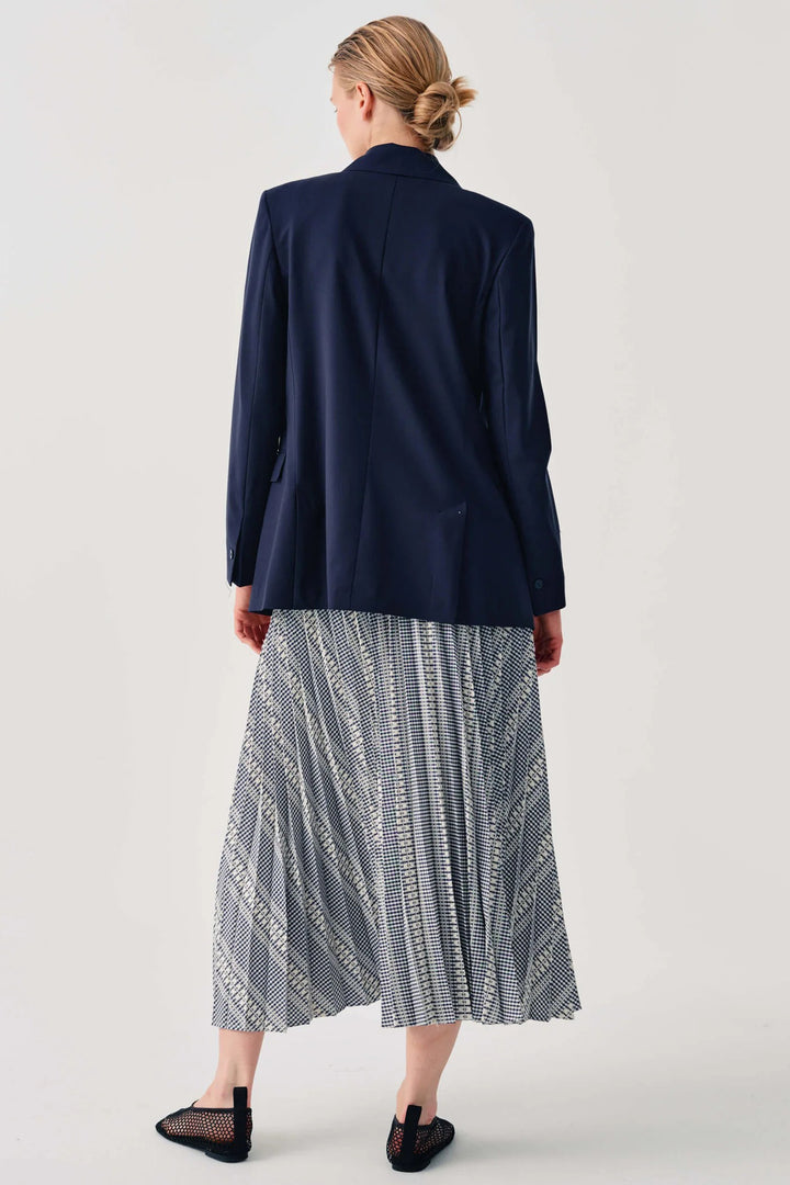 Beatrice B 26FE5985KOS Navy Blue Print Pleated Midi Skirt