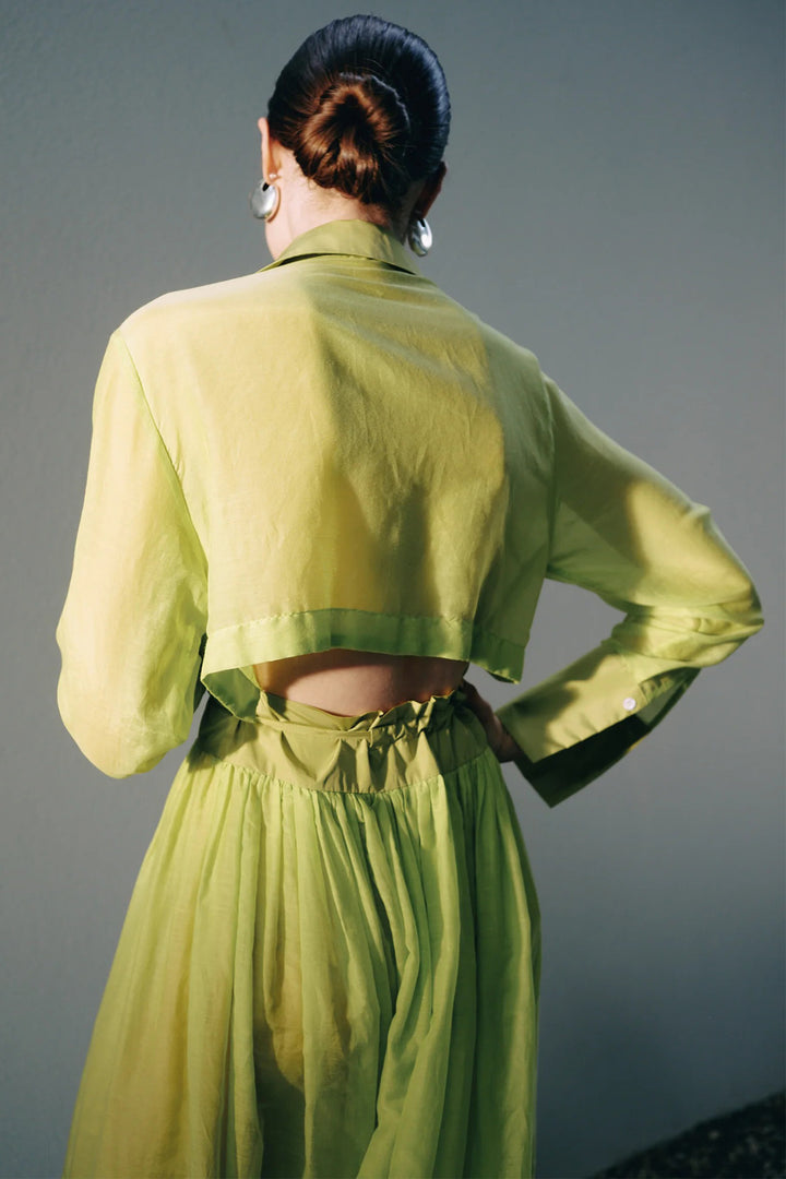 Beatrice B 26FE6662BAR36 Sunny Lime Green Silk Blend Shirt Dress