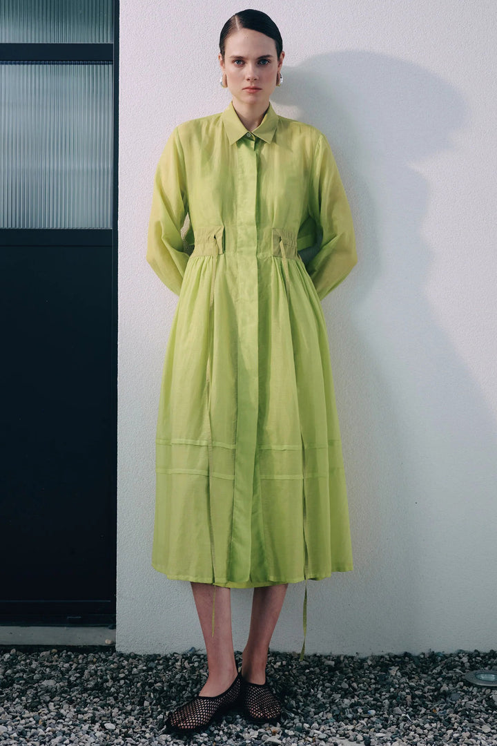 Beatrice B 26FE6662BAR36 Sunny Lime Green Silk Blend Shirt Dress
