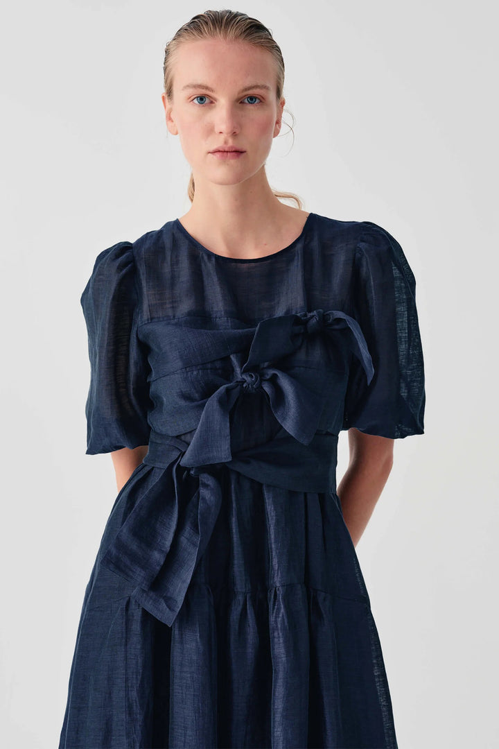 Beatrice B 26FE6693MONOLIT Navy Organza Midi Bow Dress