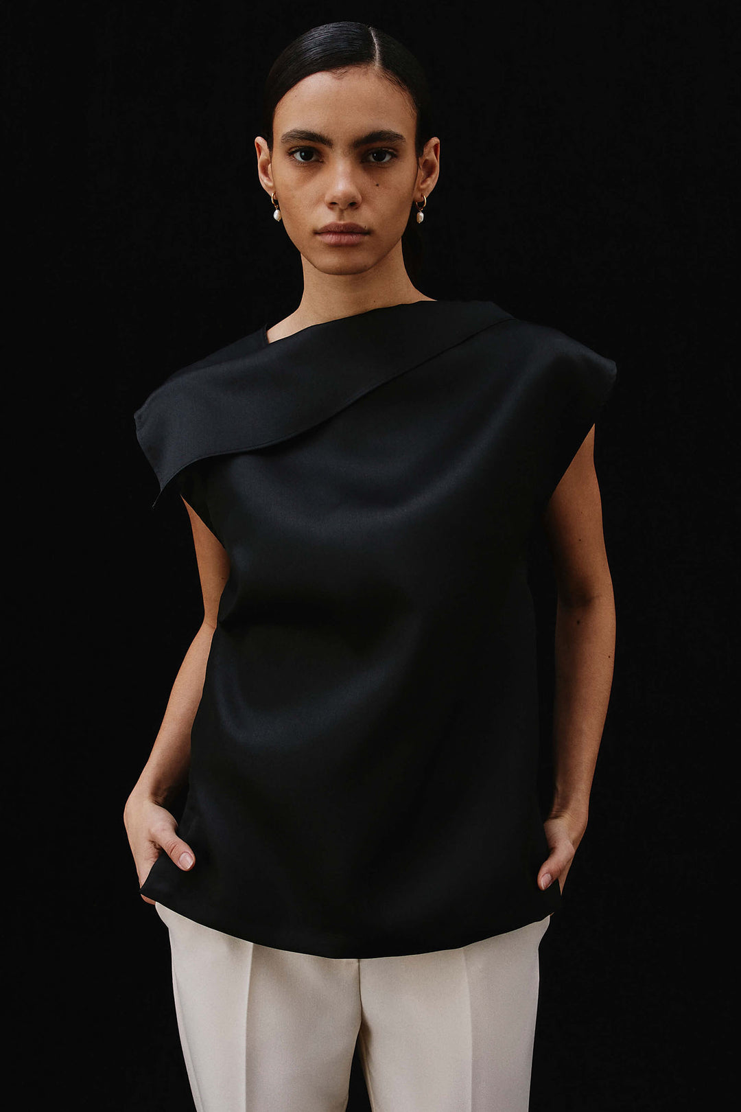 Beatrice B Blouse Black Duchesse Cap Sleeves 24FA4187HOPPER - Lonah Boutique