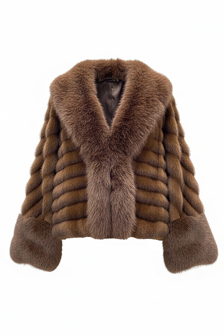 Beatrice B Brown Faux Fur Shawl Collar Jacket 2672, front packshot