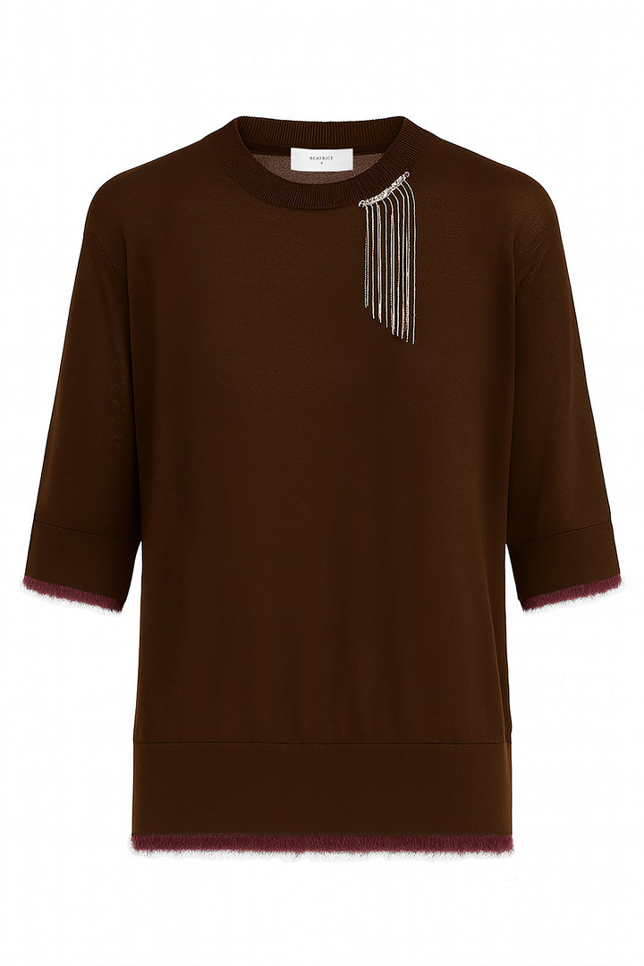 Beatrice B Brown Short Sleeve Jumper 8736, front packshot