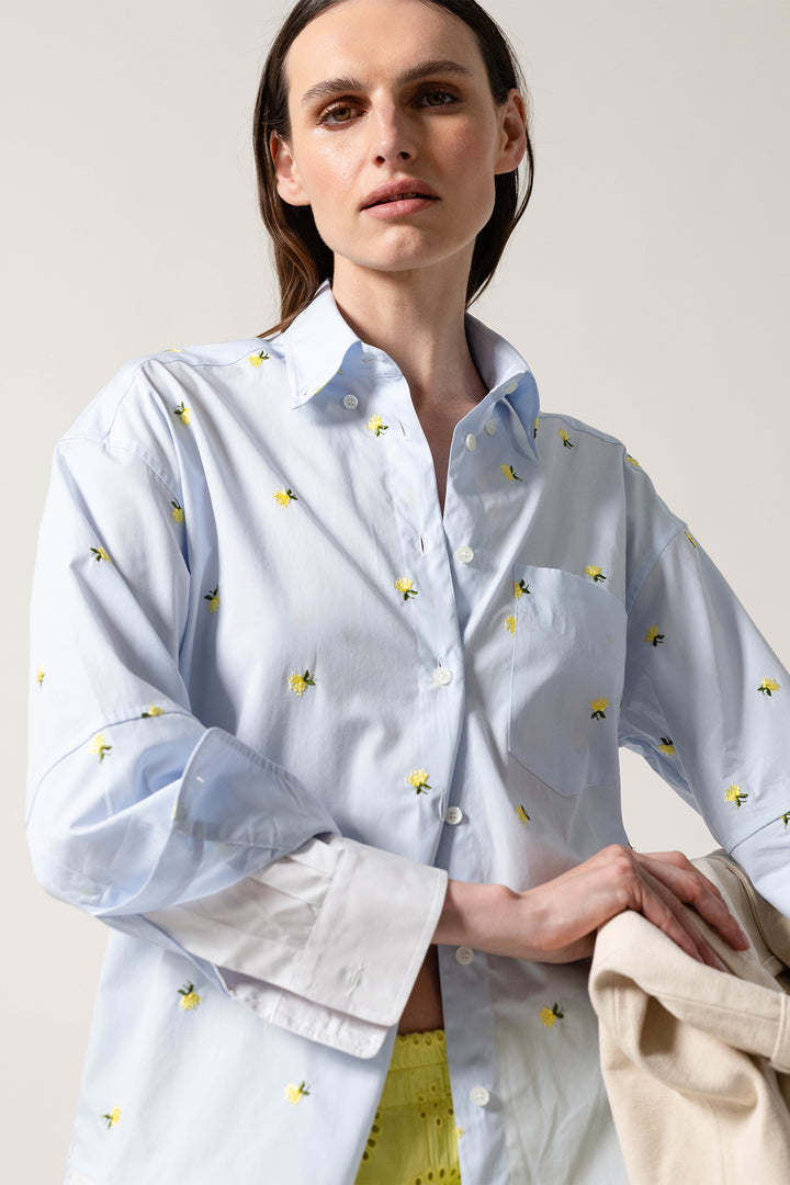 Caliban XABP3Q AP1 Blue Embroidered Shirt