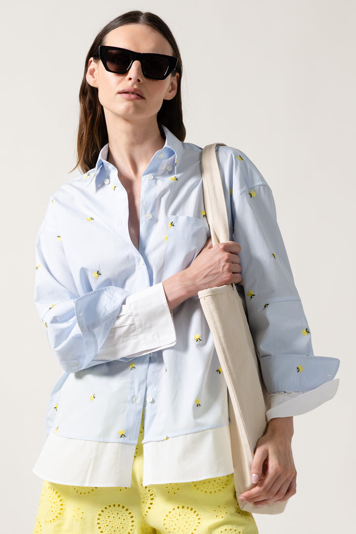 Caliban XABP3Q AP1 Blue Embroidered Shirt