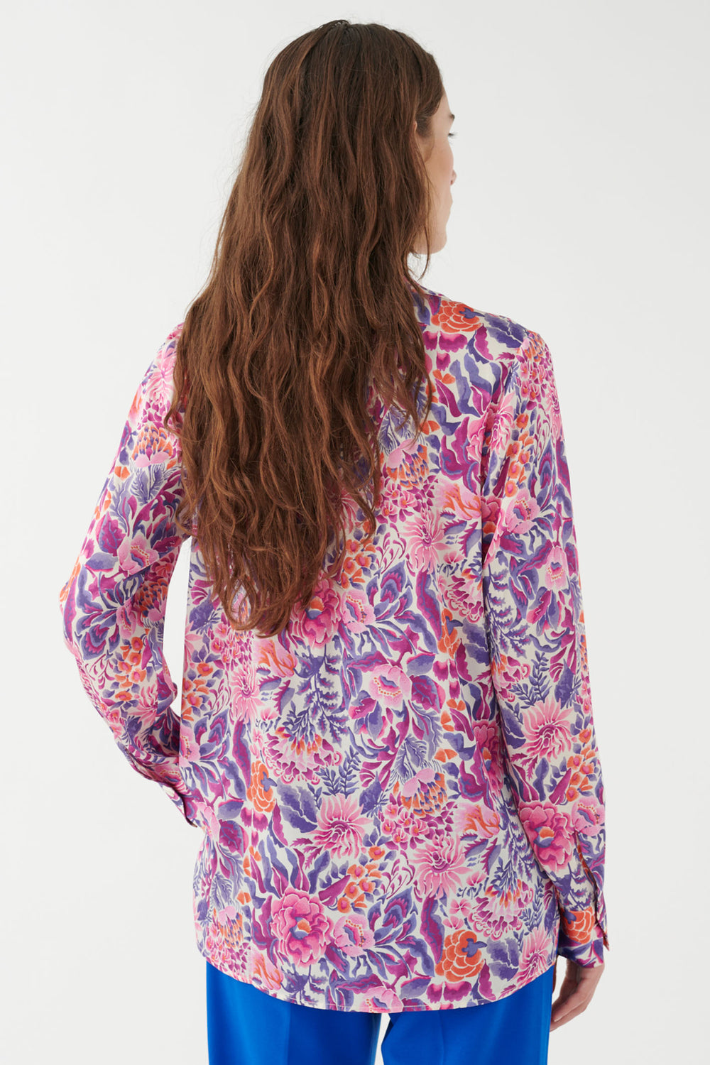 Dea Kudibal 0790124 Santenadea Silk Blouse Tehuana Villea Pink Blue - Lonah Boutique