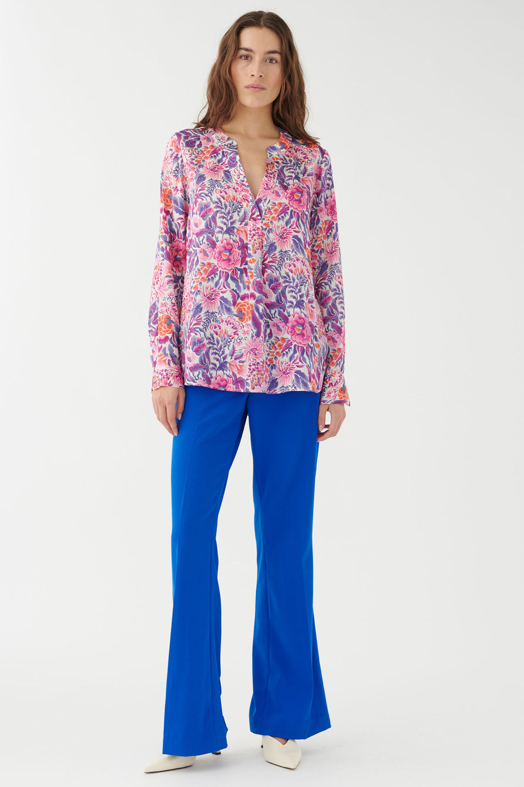 Dea Kudibal 0790124 Santenadea Silk Blouse Tehuana Villea Pink Blue - Lonah Boutique