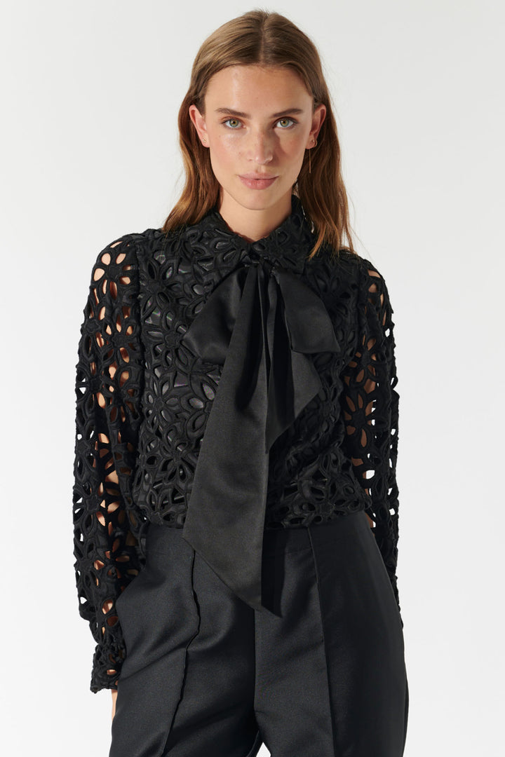 Dea Kudibal Blouse NS Kikkadea Bow Neck Black 0571024 - Lonah Boutique