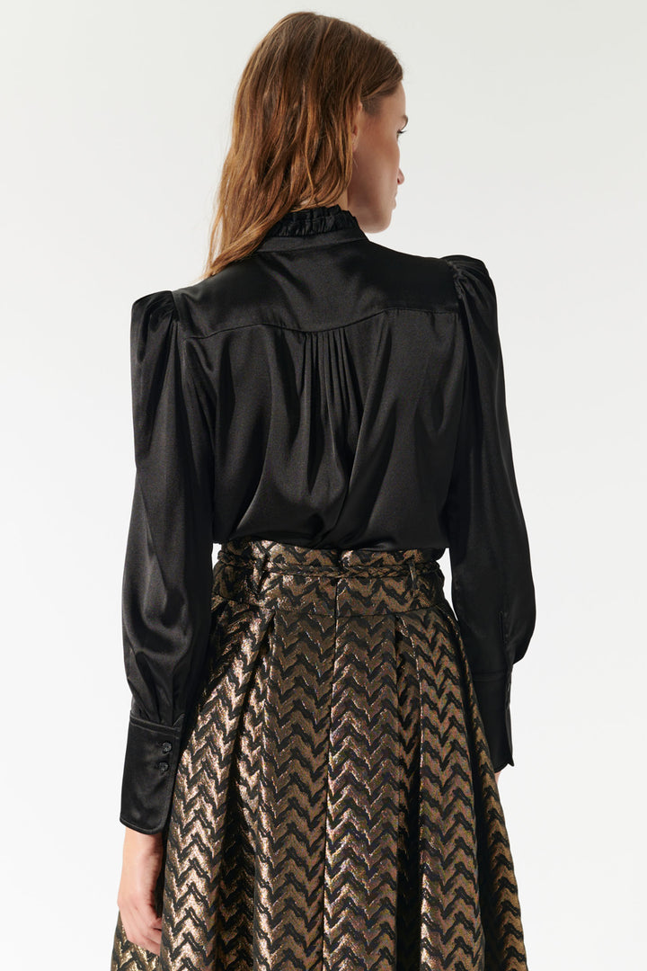 Dea Kudibal Blouse Robertadea Ruffle Neck Black 1921024 - Lonah Boutique