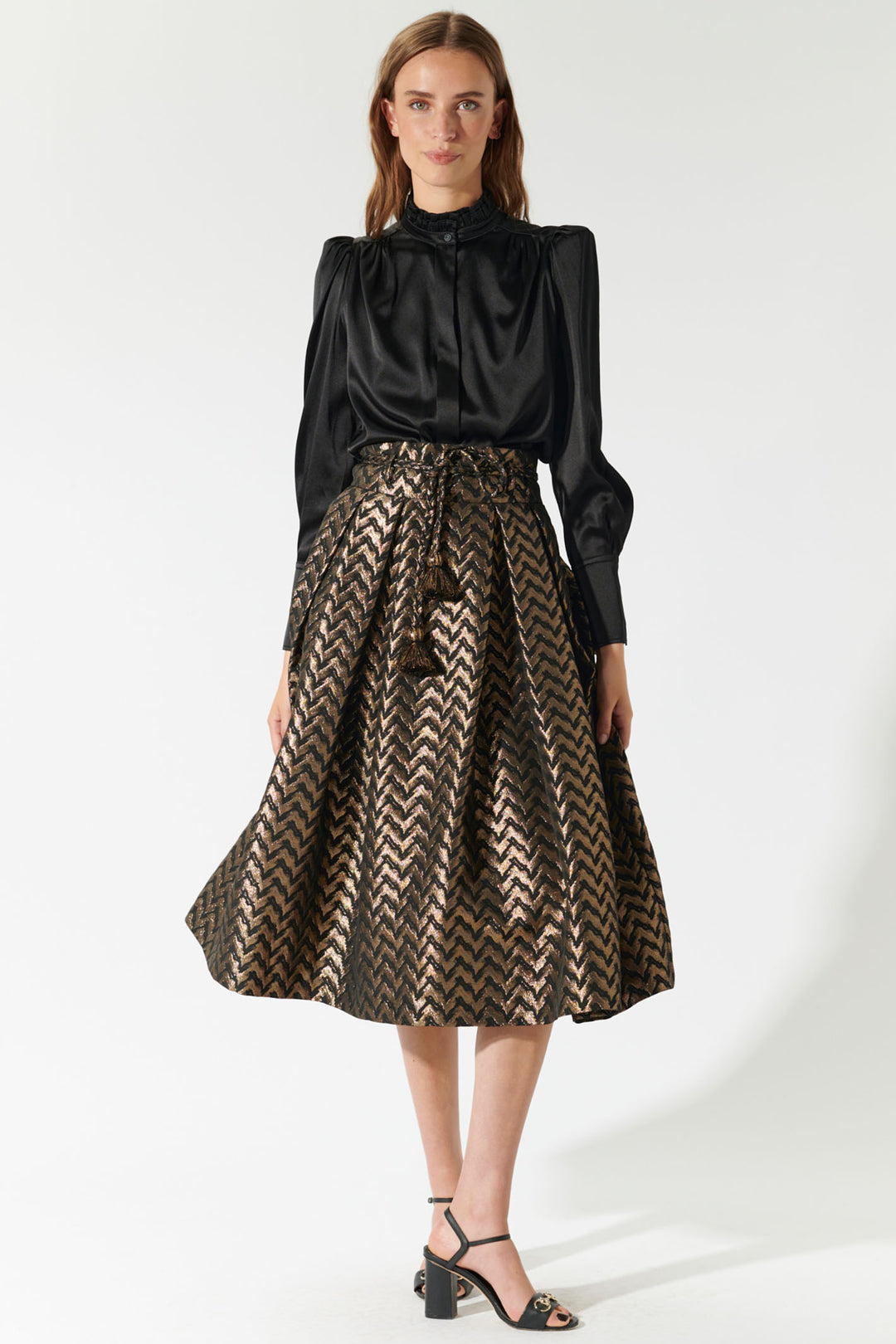 Dea Kudibal Blouse Robertadea Ruffle Neck Black 1921024 - Lonah Boutique