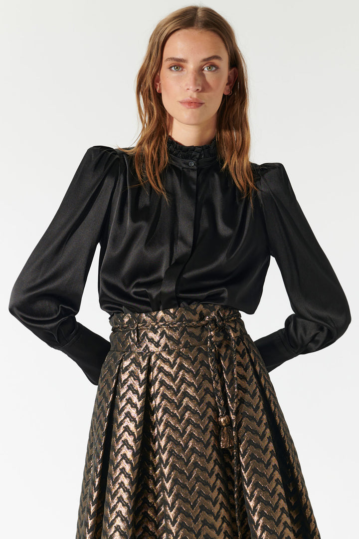 Dea Kudibal Blouse Robertadea Ruffle Neck Black 1921024 - Lonah Boutique