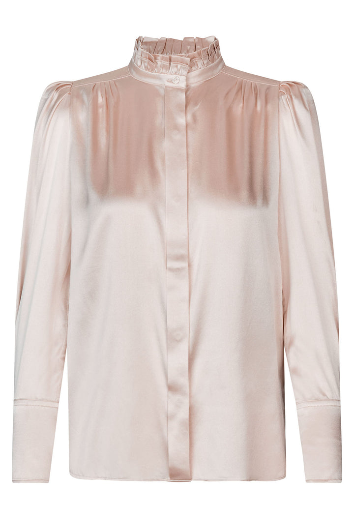 Dea Kudibal Stretch Silk Blouse Robertadea Ruffle Neck Champagne 1921024 - Lonah Boutique