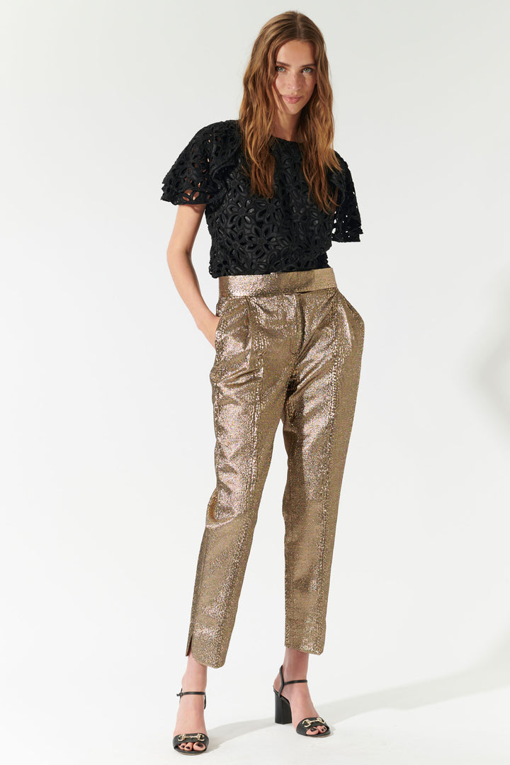 Dea Kudibal Trousers Camettidea Pleat Front Black Gold 0381024 - Lonah Boutique