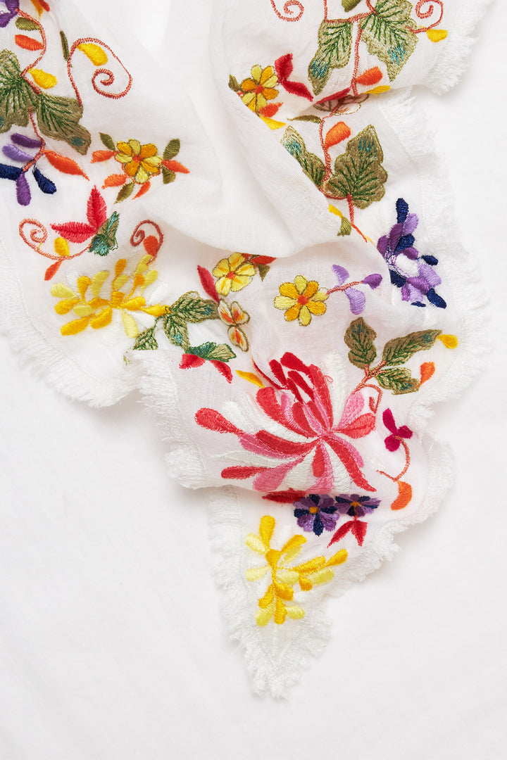 Faliero Sarti Rhombus E261021 White Rombo Geranio Floral Embroidery Scarf